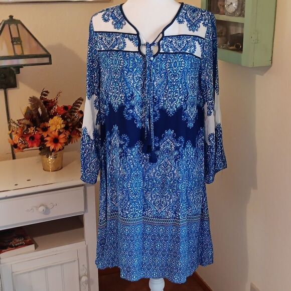 NWT Caribbean Joe Blue/White Coastal Dress - Picture 3 of 12